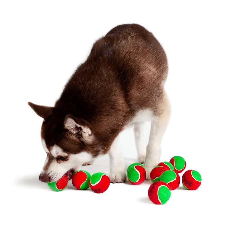 Midlee 1.5" Mini Squeaker Christmas Dog Tennis Balls - Red/Green Pack of 12 - Image 2
